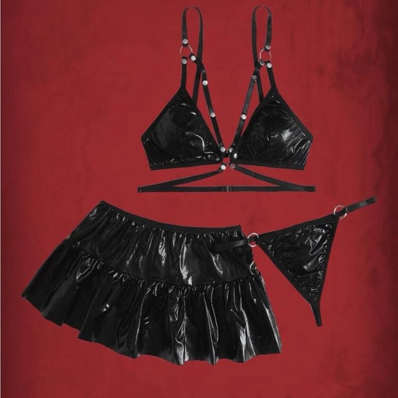 6 piece faux leather Dark Angel 
Studded Costume Set With Skirt & Gloves - Picture 1 of 12